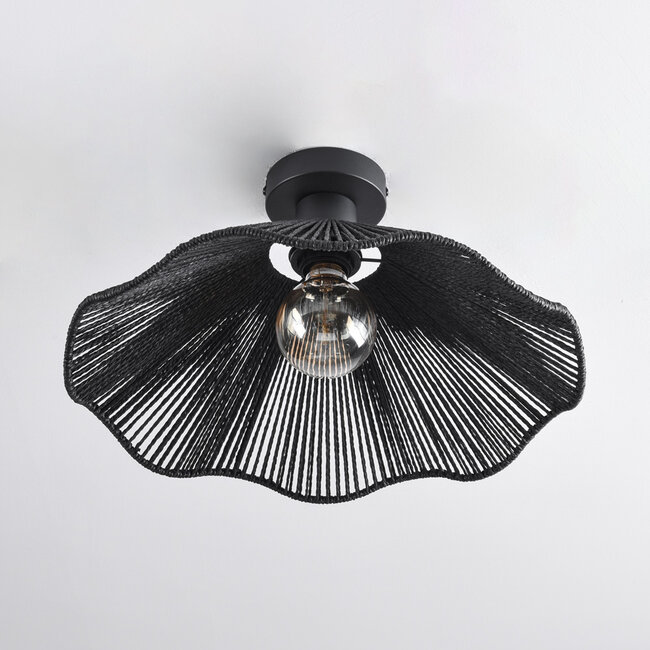 Plafonnier Boho-chic Carta noir avec corde Ø40 cm