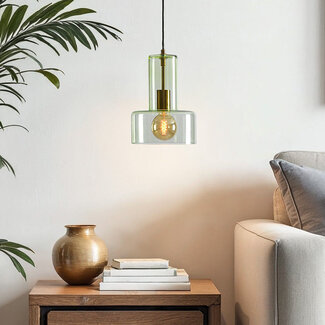 Lampe suspendue Rurka or avec verre vert