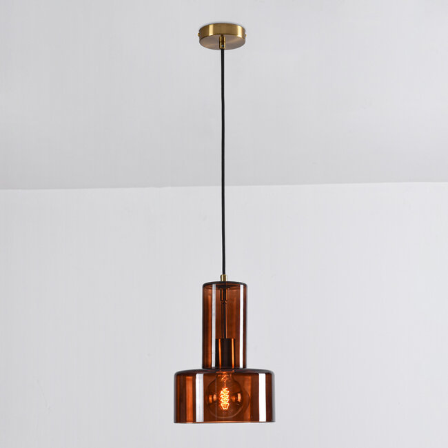 Lampe suspendue Rurka or avec verre brun