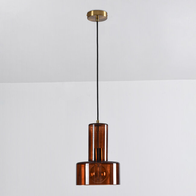Lampe suspendue Rurka or avec verre brun