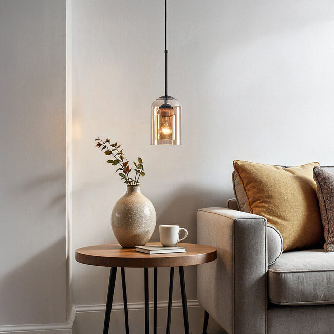 Lampe suspendue Topel en forme de cloche - verre ambré