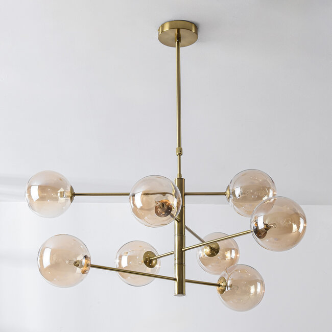 Plafonnier Oito bronze avec verre ambré, 8 lumières