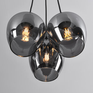Suspension 3 lumières Ventura - noir et verre fumé