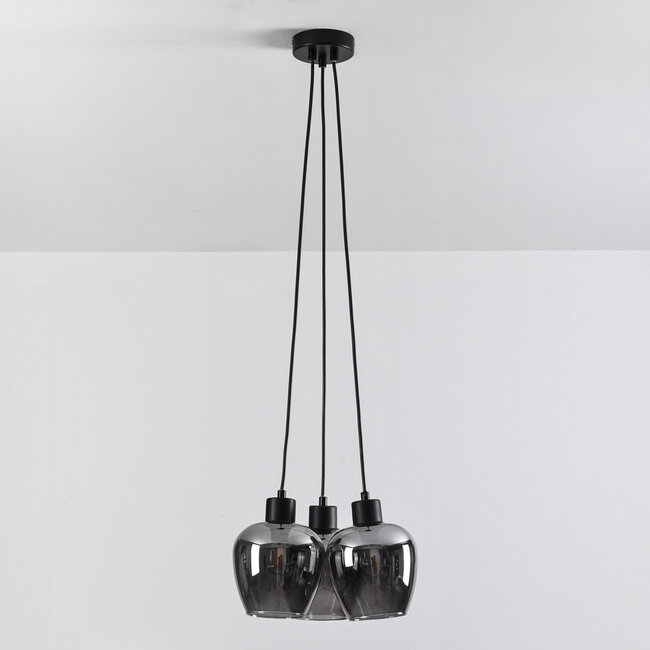 Lampe suspendue design noire Ventura avec verre fumé, 3 lumières