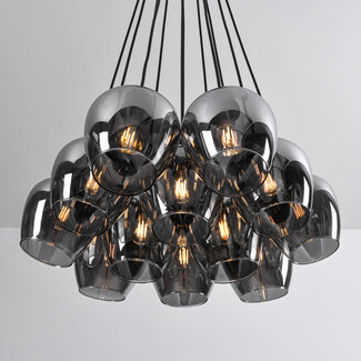 Lampe suspendue design 12 lumières noire avec verre fumé - Ventura