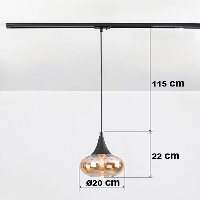 Suspension sur rail monophasée Nill avec verre ambré - verre large