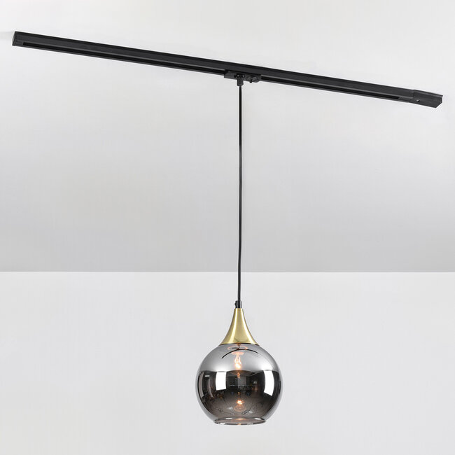 Lampe suspendue sur rail monophasée Nya or avec verre fumé à effet miroir - ronde