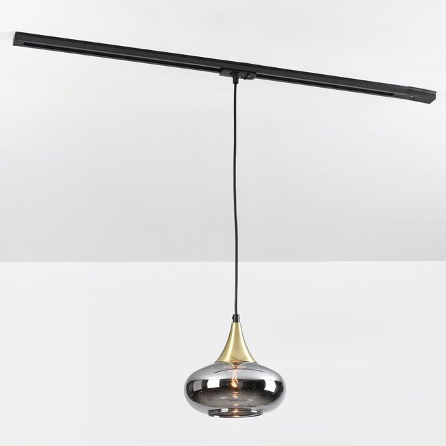 Suspension Nill pour rail monophasé, verre fumé large à effet miroir, doré