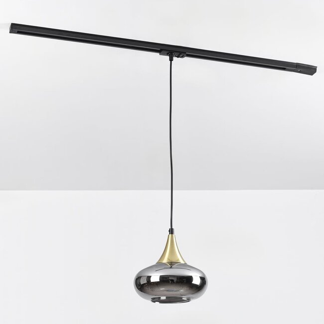 Suspension Nill pour rail monophasé, verre fumé large à effet miroir, doré