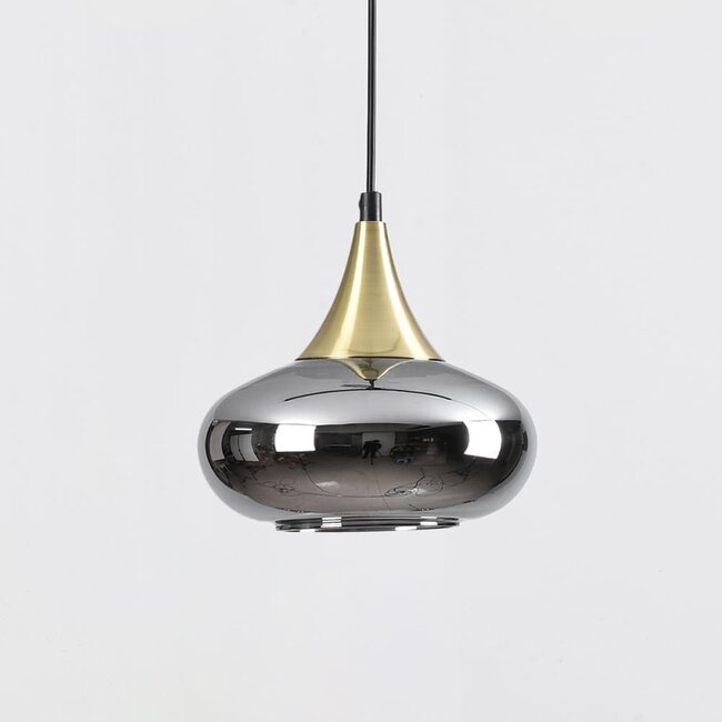 Suspension Nill pour rail monophasé, verre fumé large à effet miroir, doré