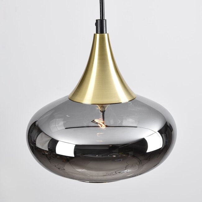 Lampe suspendue sur rail à 1 phase Nill gold avec verre fumé à effet miroir - verre large