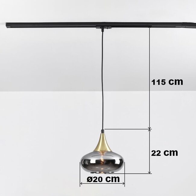 Lampe suspendue sur rail à 1 phase Nill gold avec verre fumé à effet miroir - verre large