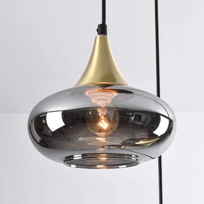 Lampe suspendue or avec verre fumé, 3 lumières - Loua