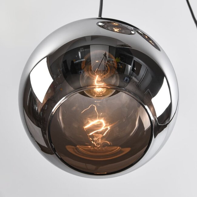 Lampe suspendue Loua noir avec verre fumé, 4 lumières