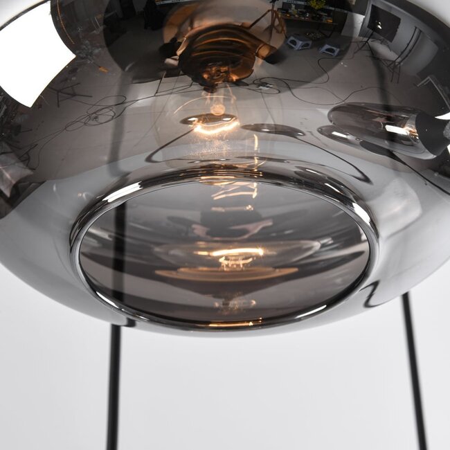 Lampe suspendue noire Loua avec verre fumé, 5 lumières