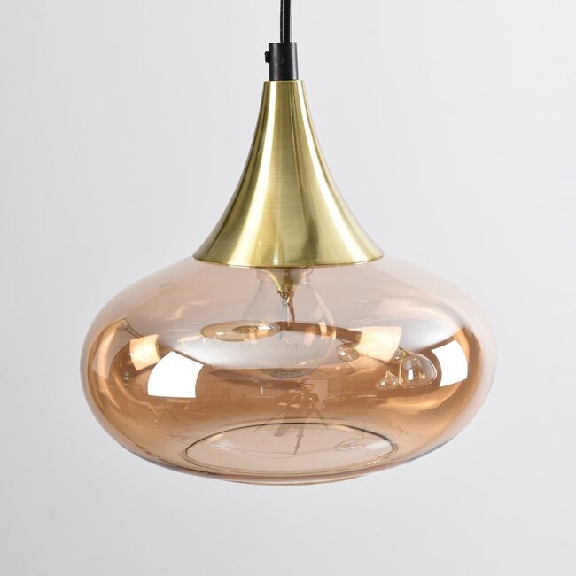 Lampe suspendue or avec verre ambré, 6 lumières - Loic