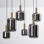 Lampe suspendue moderne noire avec or et verre fumé, 6 lumières - Sei