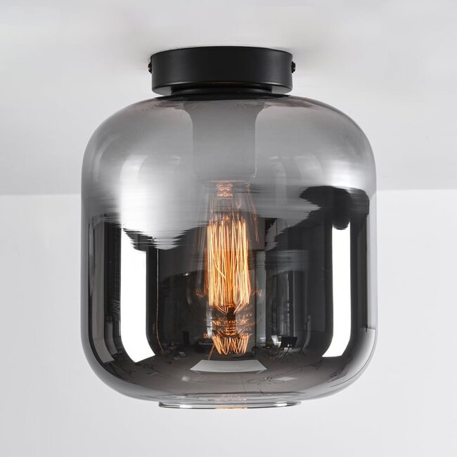 Plafonnier 1 lumière Soli - noir et verre fumé