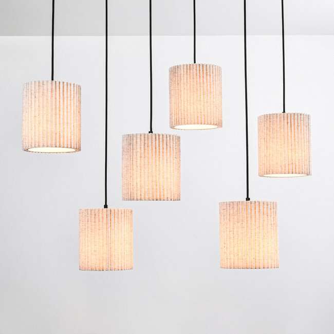 Lampe suspendue à 6 lumières avec abat-jour en tissu beige - Fold