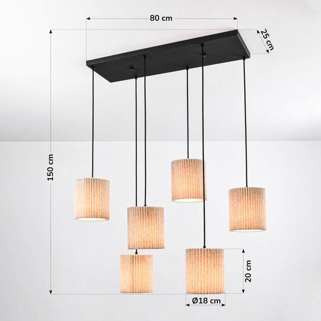 Lampe suspendue à 6 lumières avec abat-jour en tissu beige - Fold