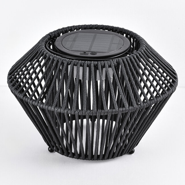 Lampe solaire de table avec corde tressée et 3 positions de réglage noir - Wovra