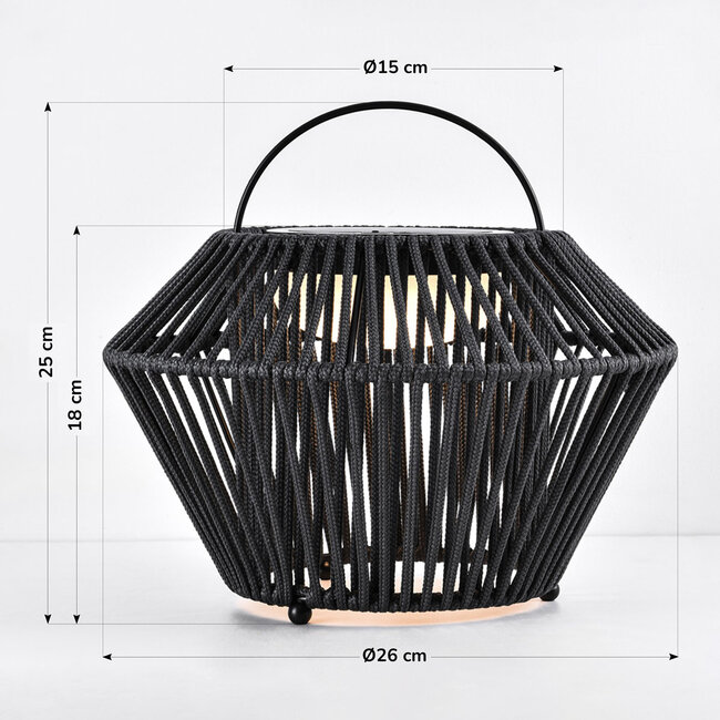 Lampe solaire de table avec corde tressée et 3 positions de réglage noir - Wovra