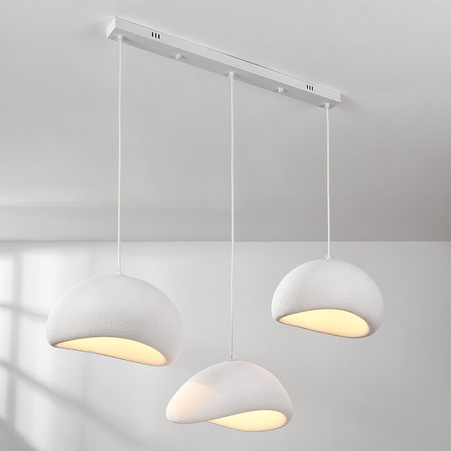 Lampe suspendue Wabi Sabi à 3 lumières Shibui avec motif en pierre blanche - 3 x 40 cm