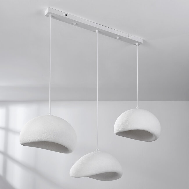 Lampe suspendue Wabi Sabi à 3 lumières Shibui avec motif en pierre blanche - 3 x 40 cm
