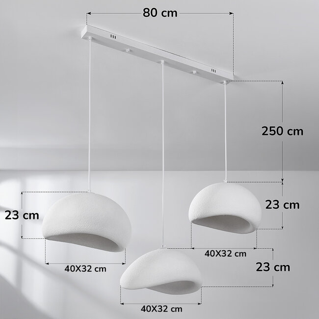 Lampe suspendue Wabi Sabi à 3 lumières Shibui avec motif en pierre blanche - 3 x 40 cm