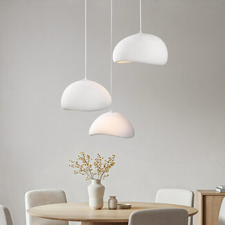 Lampe suspendue Wabi Sabi Ishi à 3 lumières avec motif en pierre blanche - 3 x 40 cm