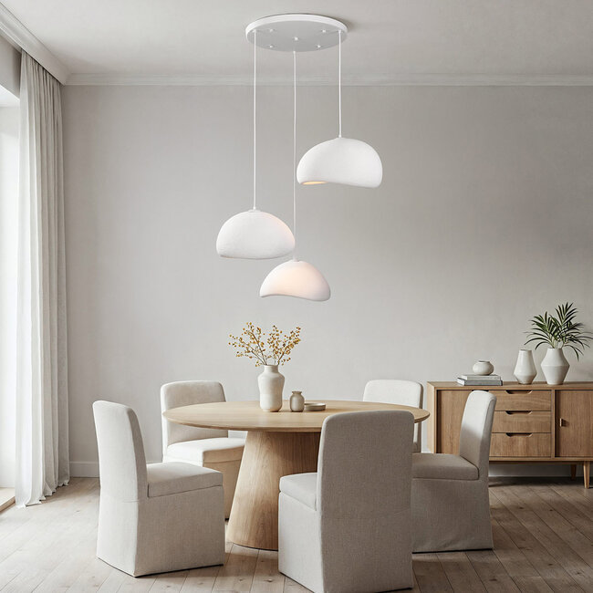 Lampe suspendue Wabi Sabi Ishi à 3 lumières avec motif en pierre blanche - 3 x 40 cm