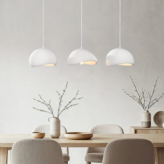 Lampe suspendue Wabi Sabi à 3 lumières Shibui avec effet pierre blanche - 3 x 30 cm