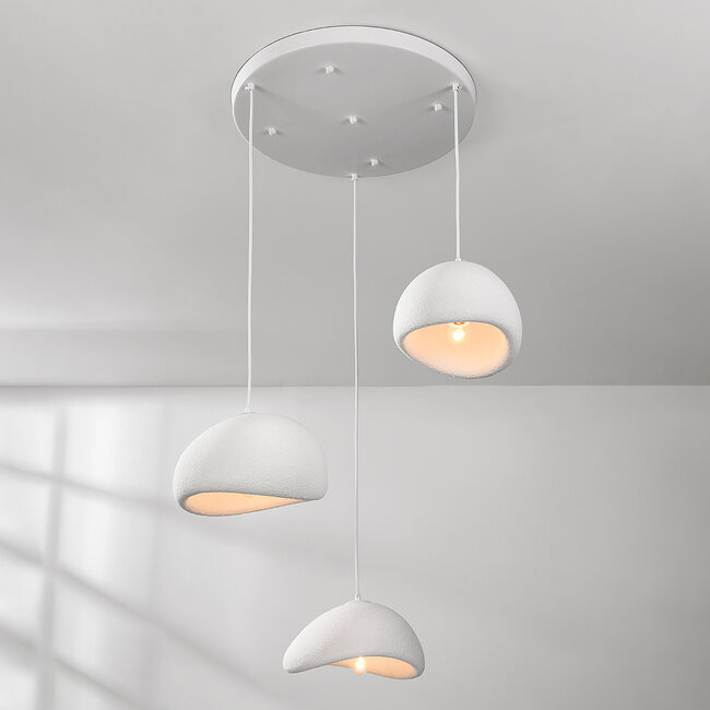 Lampe suspendue Wabi Sabi Ishi à 3 lumières avec effet pierre blanche - 3 x 30 cm