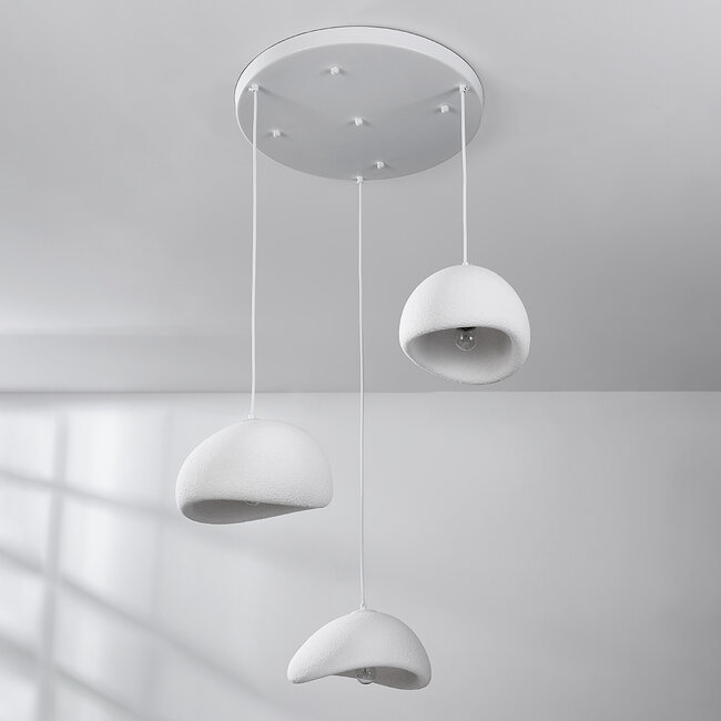 Lampe suspendue Wabi Sabi Ishi à 3 lumières avec effet pierre blanche - 3 x 30 cm
