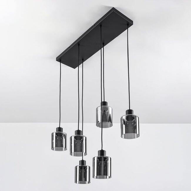 Suspension 6 lumières Palaio - noir et verre fumé