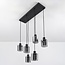 Lampe suspendue noire Palaio avec verre fumé, 6 lumières