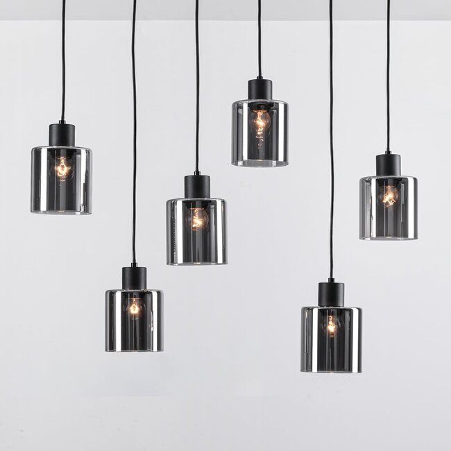 Suspension 6 lumières Palaio - noir et verre fumé