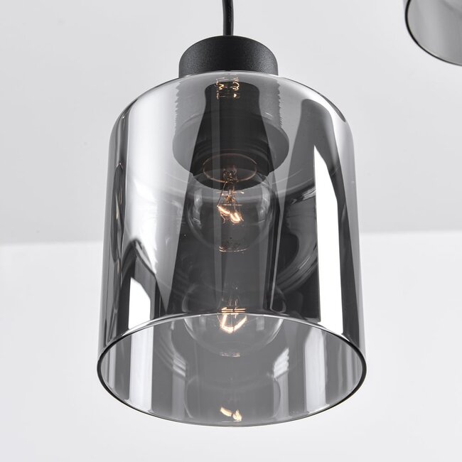 Lampe suspendue noire Palaio avec verre fumé, 6 lumières