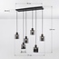 Lampe suspendue noire Palaio avec verre fumé, 6 lumières