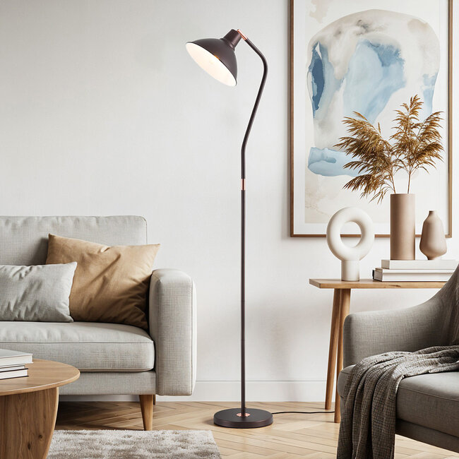 Lampadaire avec abat-jour inclinable - Freddie - Marron café