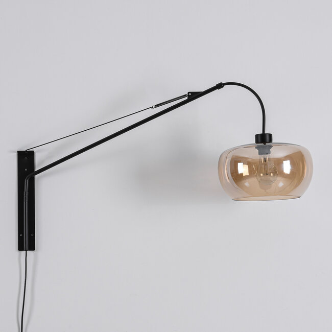 Applique Dasha noire avec bras pivotant et extensible et verre ambré