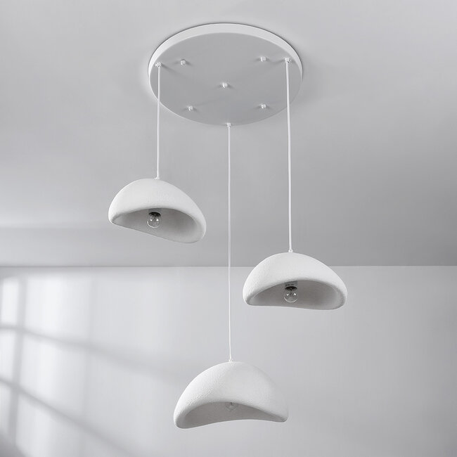 Lampe suspendue 3 lumières Wabi Sabi effet pierre blanche - Sora
