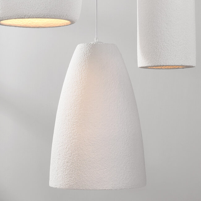 Lampe suspendue moderne Wabi Sabi à 3 lumières avec effet pierre blanc - Kage
