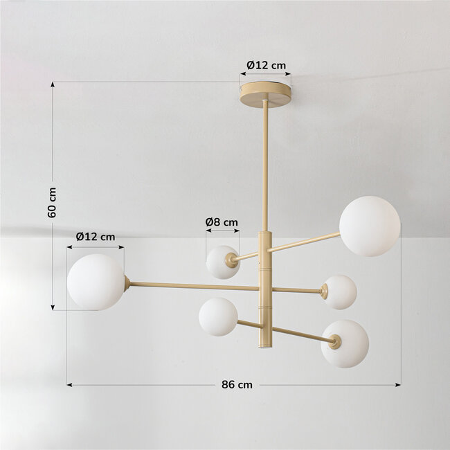 Plafonnier design Sest beige avec verre blanc laiteux - 6 lumières