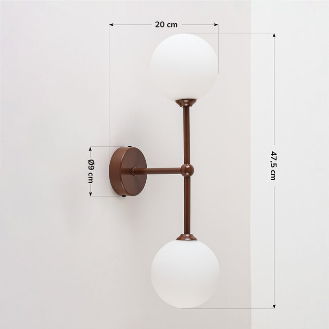 Applique murale moderne Runda avec verre blanc laiteux, 2 lumières