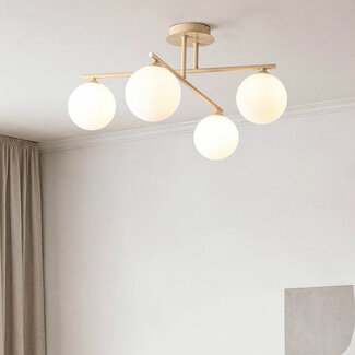 Plafonnier pivotant moderne Nymo beige avec verre blanc laiteux, 4 lumières