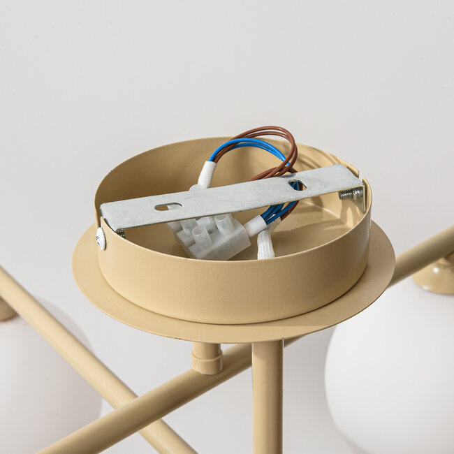 Plafonnier pivotant moderne Nymo beige avec verre blanc laiteux, 4 lumières