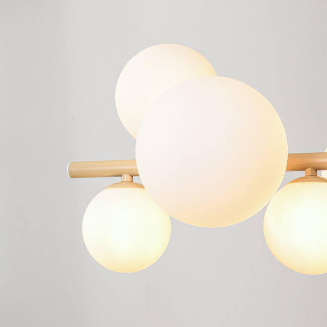 Suspension design Deka beige avec verre blanc laiteux, 10 lumières