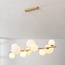 Suspension design Deka beige avec verre blanc laiteux, 10 lumières
