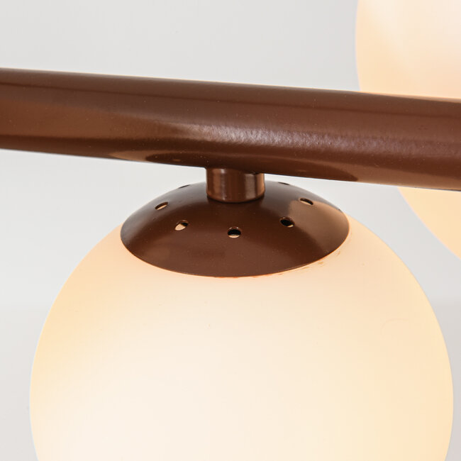 Suspension design Deka marron avec verre blanc laiteux, 10 lumières